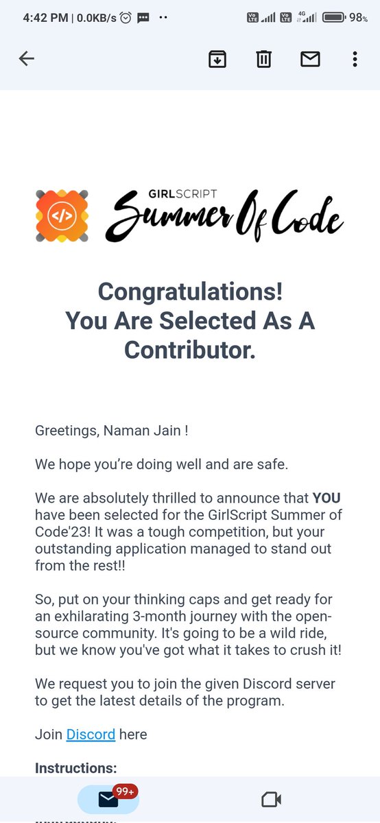 Naman_J286's tweet image. Hi Everyone! I am excited to announce that I have been selected as a contributor in @girlscriptsoc  Summer of Code. Inspired to learn in open source throughout this 3-month journey. 
@girlscriptsoc  #opensource  #girlscriptsoc #webdevelopment #coding #contributor #Growth