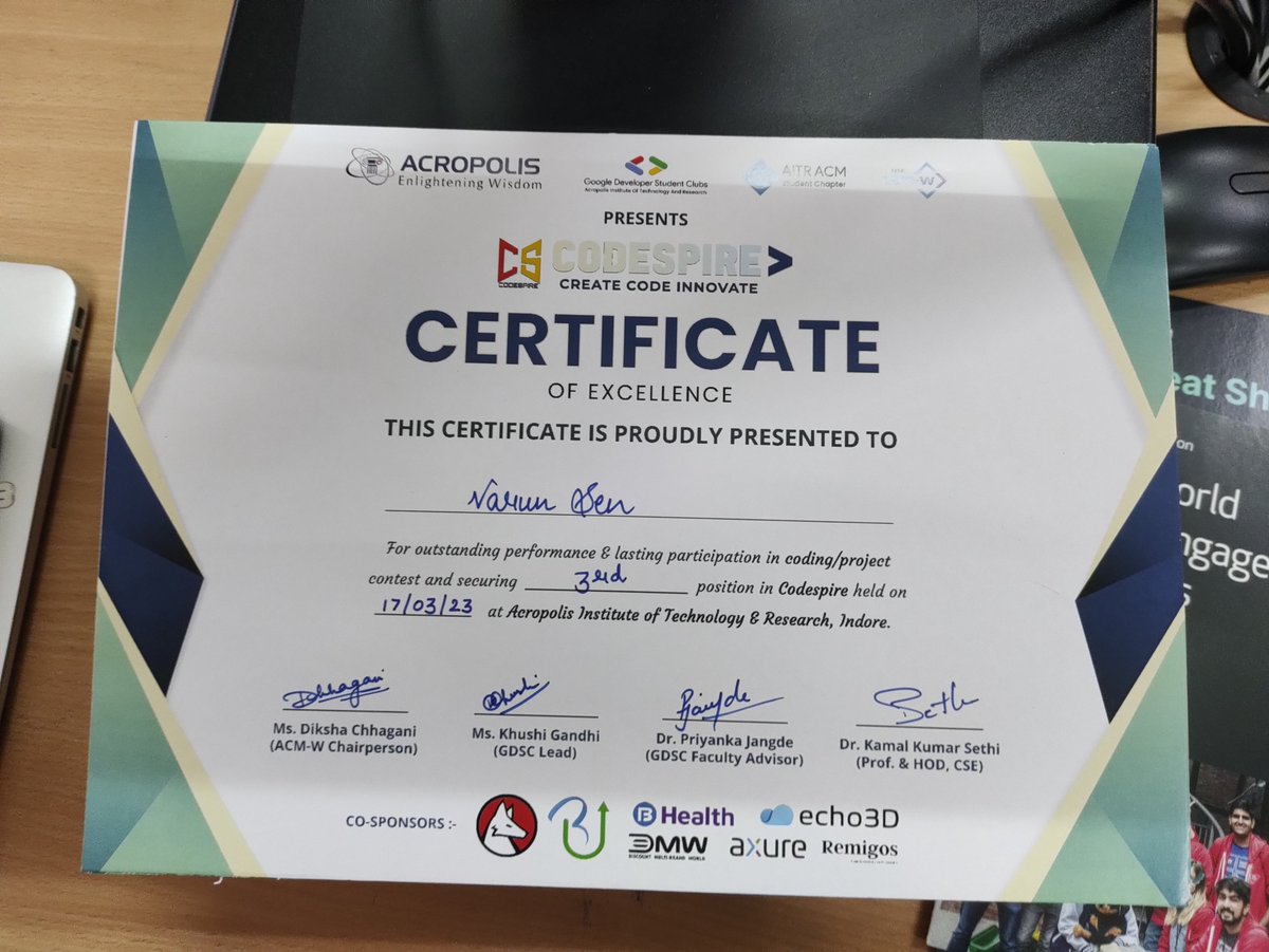 varunstwt's tweet photo. Secured 3rd position at Project Contest in Codespire conducted by Acropolis Institute of Technology and Research https://t.co/9cZCnphkFu We made a Sustainability Social Media Platform - Imprint, where users have to complete goals given by the UN, get them verified &amp; gain points. https://t.co/XxBEBf1hcF