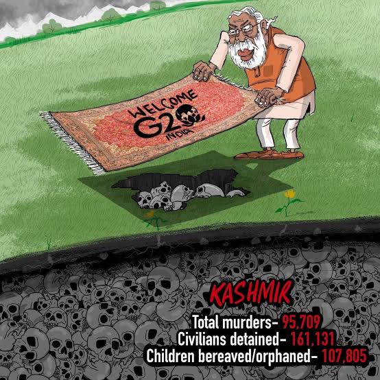 India's attempt to showcase'normal' Jammu & Kashmir at #G20Summit is a mere facade,as ongoing occupation & oppression of the region cannot be ignored.We Kashmiris deserve
#RightToSelfDetermination,while long-standing human rights violations demand global attention.
#FreeKashmir🍁