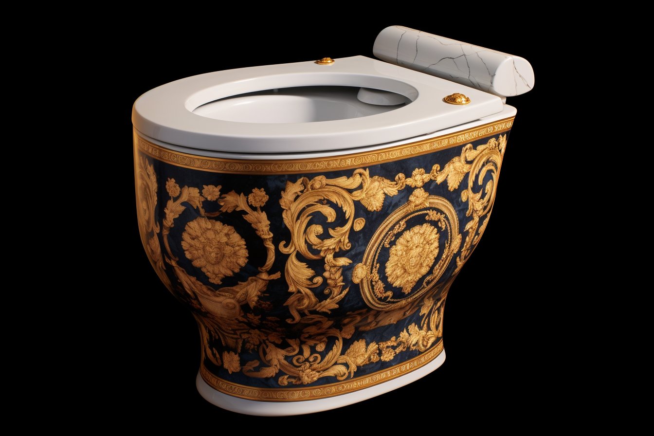 Cakedroid on X: Some more ''everyday objects'' by luxury brands. 🤣  #aiartcommunity A refrigerator by Louis Vuitton, toilet paper by Burberry,  a trashcan by Gucci, and a luxurious toilet bowl by Versace! (
