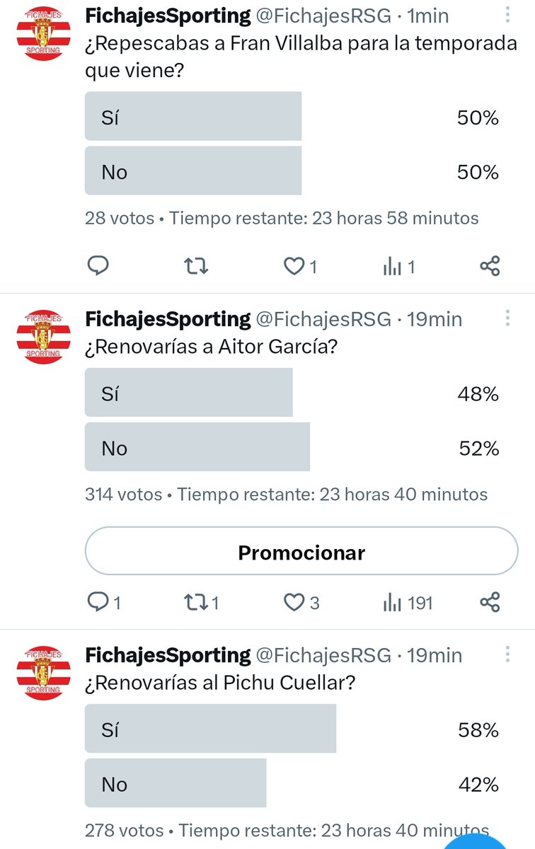 FichajesRSG's tweet photo. Ya puedes votar en las 3 encuestas sobre las que todo el Sportinguismo hablará esta semana.
Y encima están igualadas!!! https://t.co/W20kkVGAw1