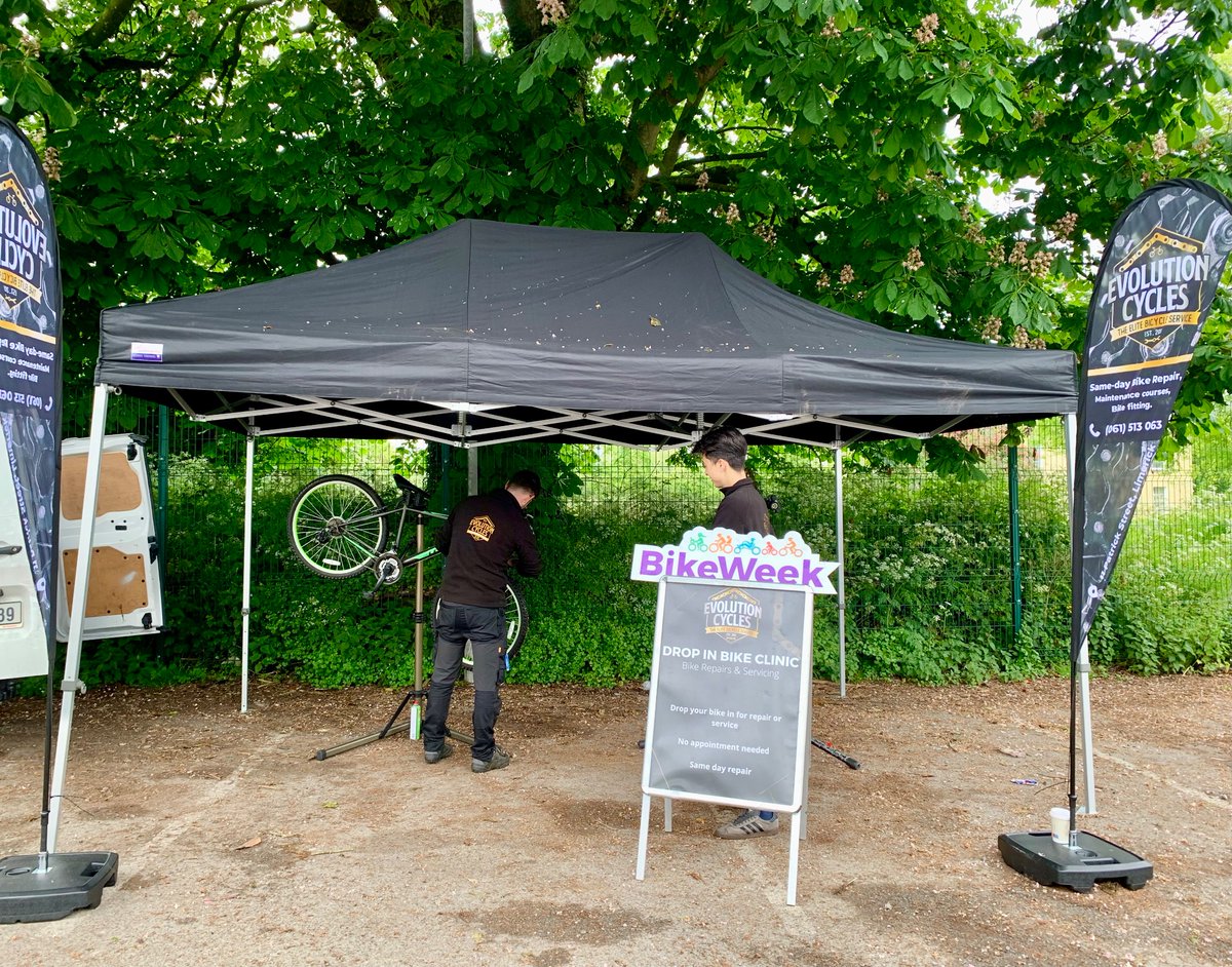 It’s the last day of #BikeWeekLimerick and our pop-up bike repair clinic is in full swing at Murroe Wood Park. Chris and Josh from @evocyclesie  will be on site until 1.30pm doing free bike checks and basic repairs.

#bikeweek2023 #ActiveLimerick #Limerick #EvolutionCycles