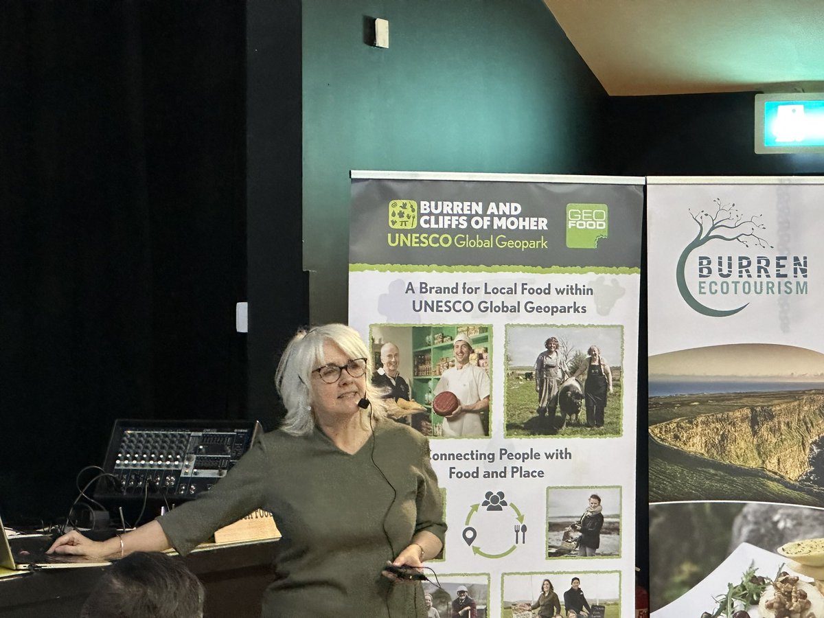 BurrenSalmon's tweet photo. Carol Gleeson @BurrenGeopark presents the concept of #Geofood local produce in the Burren @slowfoodclare @visitBurren @ClareTourism https://t.co/ZSCE481deT
