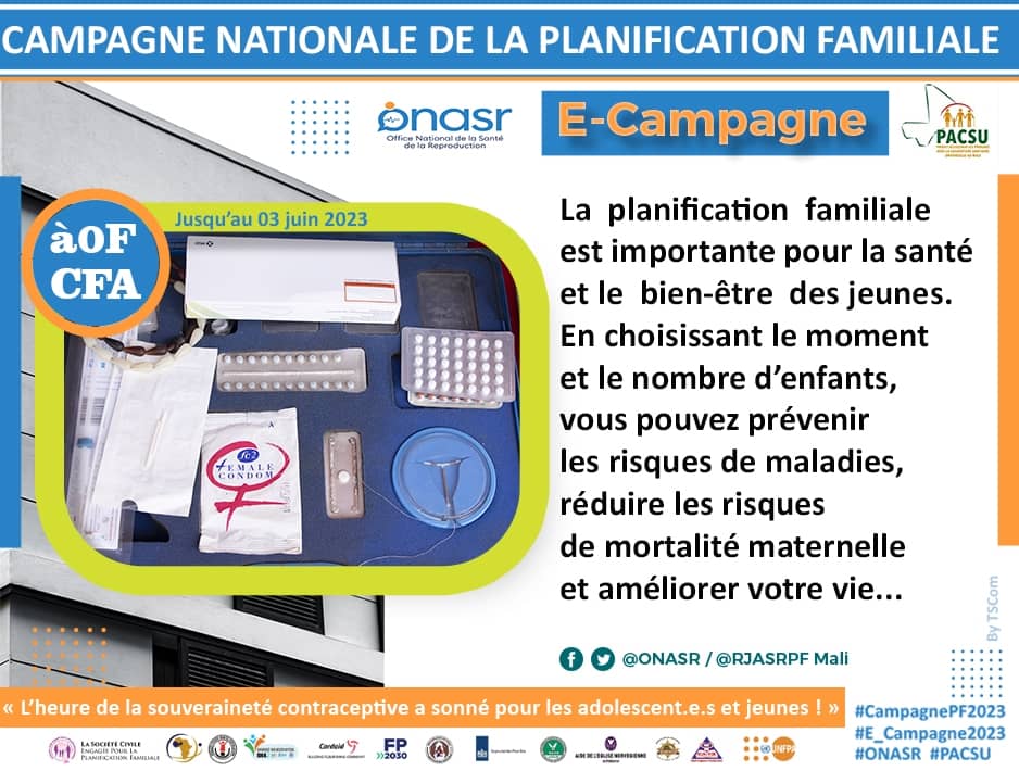 La Campagne Nationale est  l'occasion de sensibilisation, d'offre de service gratuites du dépistage du cancer du col de l'utérus et du sein, les méthodes #PF et une occasion de réduire le taux de la mortalité maternelle
#E-Campagne
#rjasrpf
#ONASR
<a href="/Mamadou65030307/">Mamadou Boubou Bathily</a>