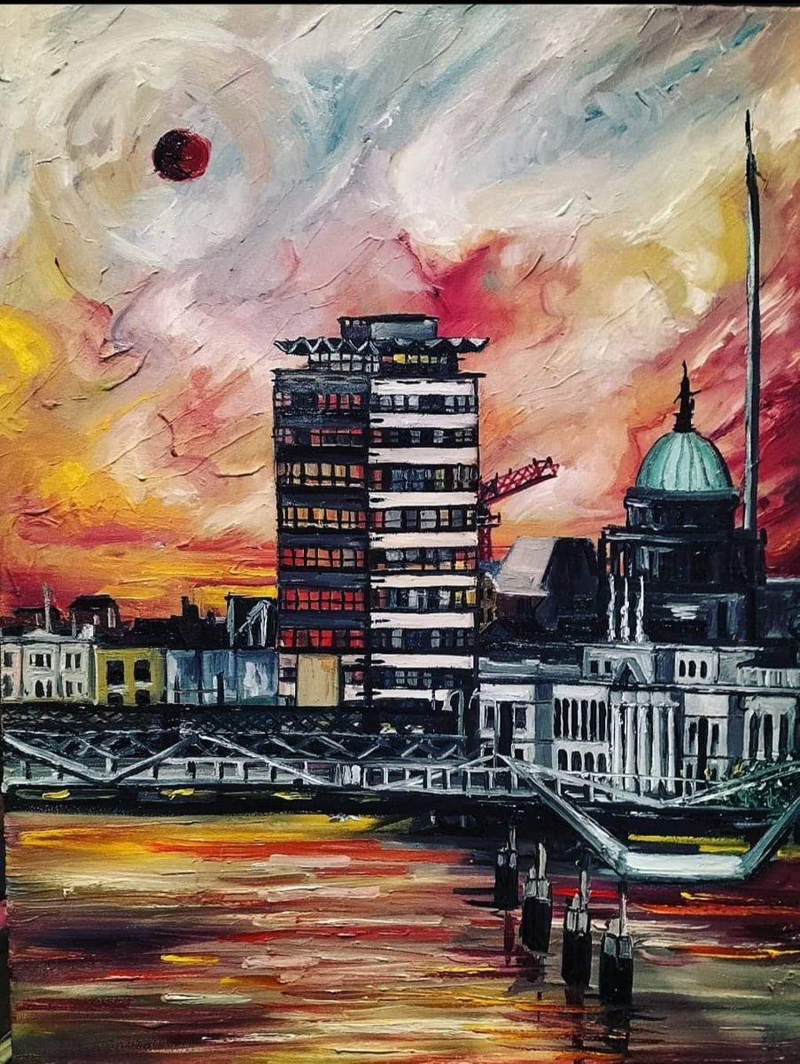 My favorite sky line 🧡 #art #artist #artwork #dublinartist #irishart #irishartwork #irishartist #painter #painting #paintings #irishpainters #riverliffey #dublin