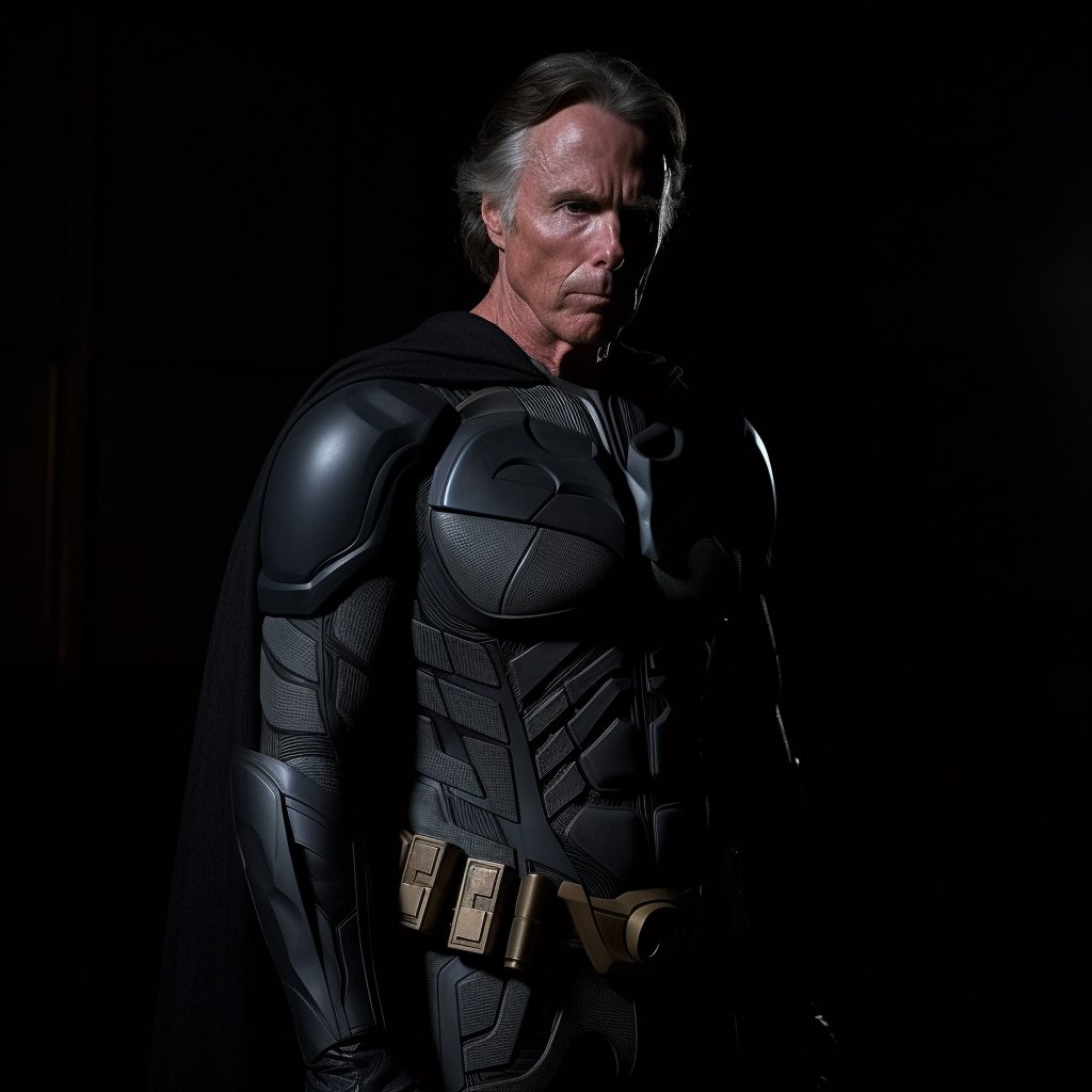 PromptPicsUni's tweet photo. Here's a 75-year-old Christian Bale in his iconic Dark Knight Batman costume. Dive into the depths of #CGI, #VFX, and #Photography combined in this AI-generated masterpiece 🦇. https://t.co/mrNQ5fVWX0 #PromptPicsUniverse #AITextToImage #ChristianBale #Batman https://t.co/8WD4IjDdR4