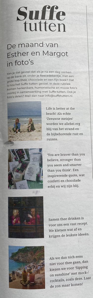 Heb je het al gezien in de Goesemorgen, De Borselse Bode, de Faam, de Scheldepost of het Geke krantje?
De geluksmomentjes van Margot &amp; Esther van ME. Personal branding  🍀
<a href="/QuaerisMedia/">Quaeris Media</a>