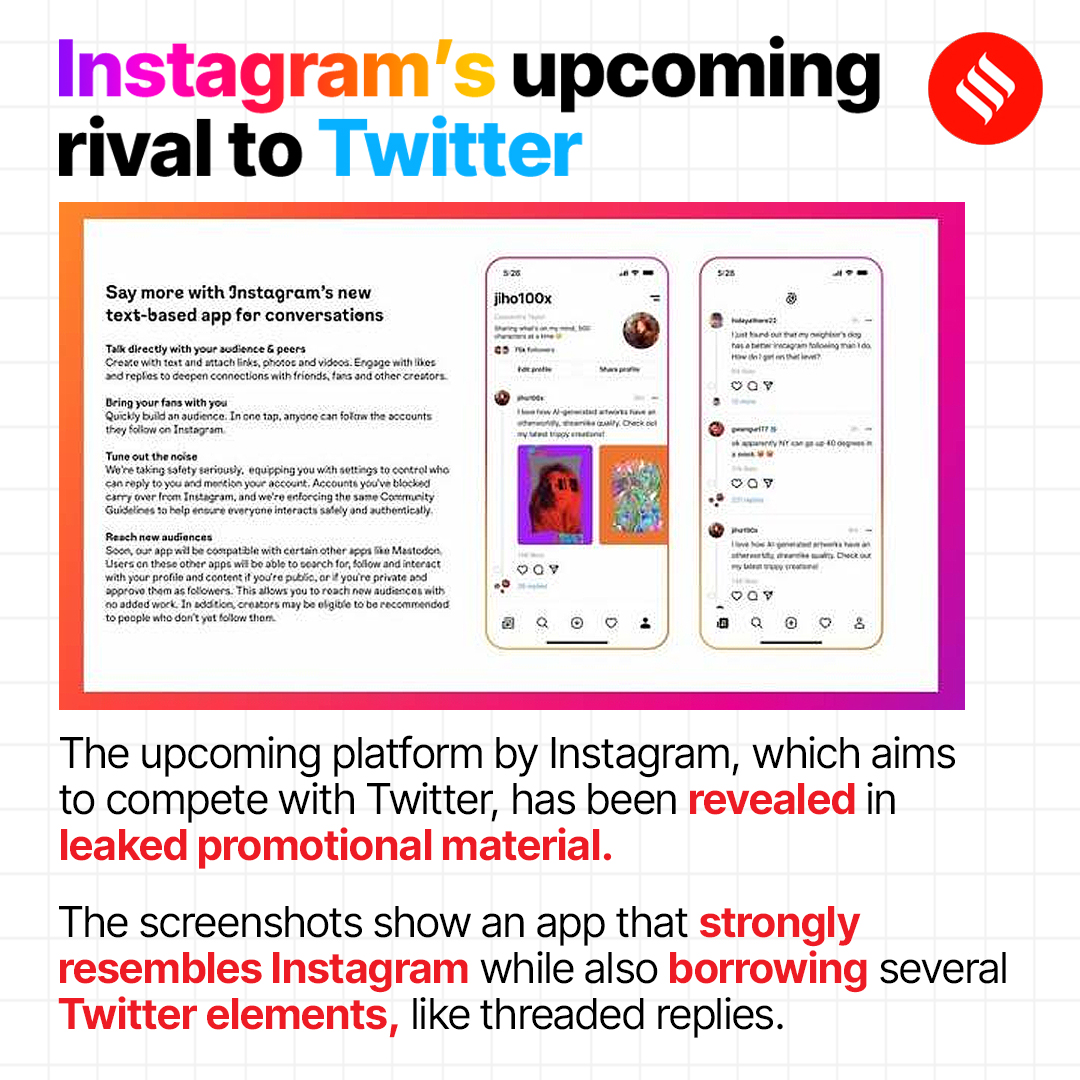 IndianExpress's tweet photo. #ExpressTech | There had been rumours of a new #Twitter competitor from #Instagram being in the works, but newly leaked information has now solidified those. Thanks to new screenshots, we now have an idea of what the app will look and feel like.
Read: https://t.co/wvffFiQbw4 https://t.co/E6NgxqFpoq