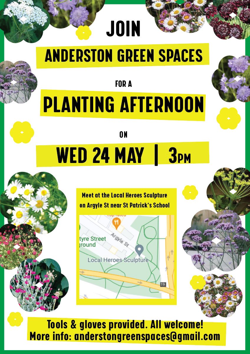 AnderstonGS's tweet photo. Come join us on Wed 24/05 at 15:00! 

We'll be planting bee-friendly plants into some of the containers that have been moved out from under the M8. 

Thanks to @GlasgowCC for moving the concrete containers and supplying the plants!

😊🌿

#PeopleMakeAnderston https://t.co/fsMyXH4NgD