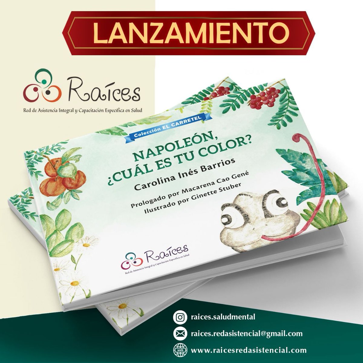📗NUEVO LIBRO DE CUENTOS ‼️ - Una herramienta para tu consultorio 
▪️ Autora: Carolina Inés Barrios
▪️ Prologuista: Macarena Cao Gené
▪️Ilustradora: Ginette Stuber
▪️Editorial: Raíces - Red de Asistencia Integral y Capacitación Específica en Salud
PREVENTA:wa.link/qk7l9n