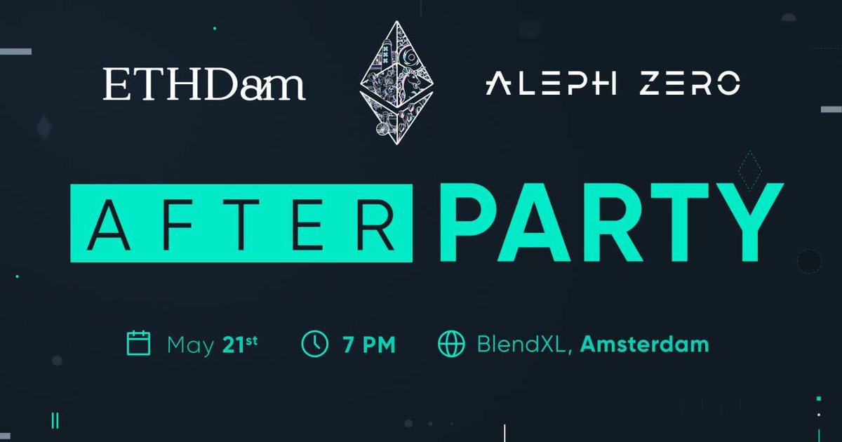 Whoever said that it's about the journey not the destination clearly hasn't heard of ETHDam x Aleph Zero AFTERPARTY (pre-party as it starts at 7pm). 

🎟️ ETHDammers only, - keep the wristbands.

📍BLENDXL 7pm - 11pm 

meetup.com/cryptocanal/ev…
