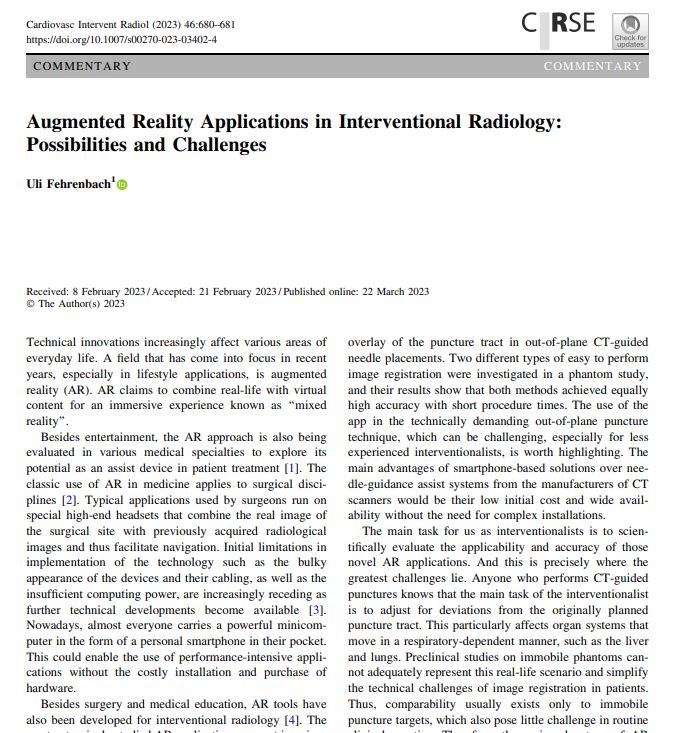 CVIR_Journal's tweet photo. #TheSundayRead!
Augmented Reality Applications in #InterventionalRadiology: Possibilities and Challenges
https://t.co/75e65zGRoB
#OpenAccess https://t.co/7aePLZQxA3