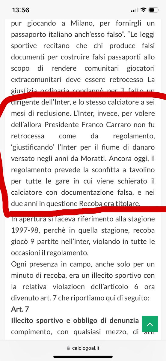 Carraro allora presidente figc ..non posso mandare in serie B l’ Inter per il passaporto falso di
Recoba, perché Moratti ha speso 600 milioni…”)  lo ricordiamo ai giornalai i nani ,🦌,🐖,e cartonati vari che stanno insultando gravina x le dichiarazioni sul brand juve. 🤡🤡