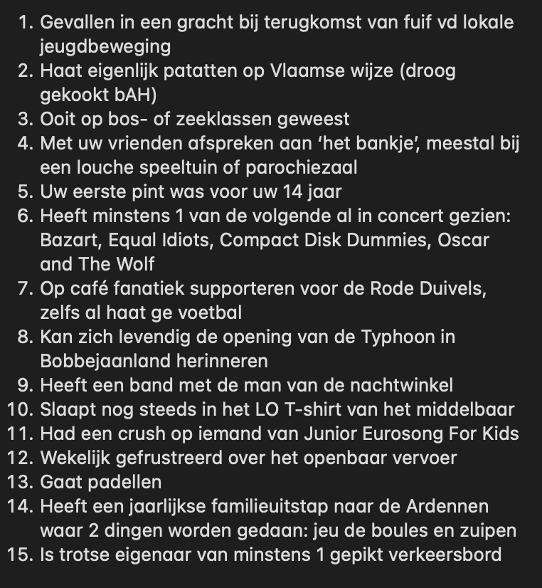 Van 1 tot 15:
Hoe Vlaams zijt gij? (JONGEREN EDITIE)

Geïnspireerd door @WimLuyckx