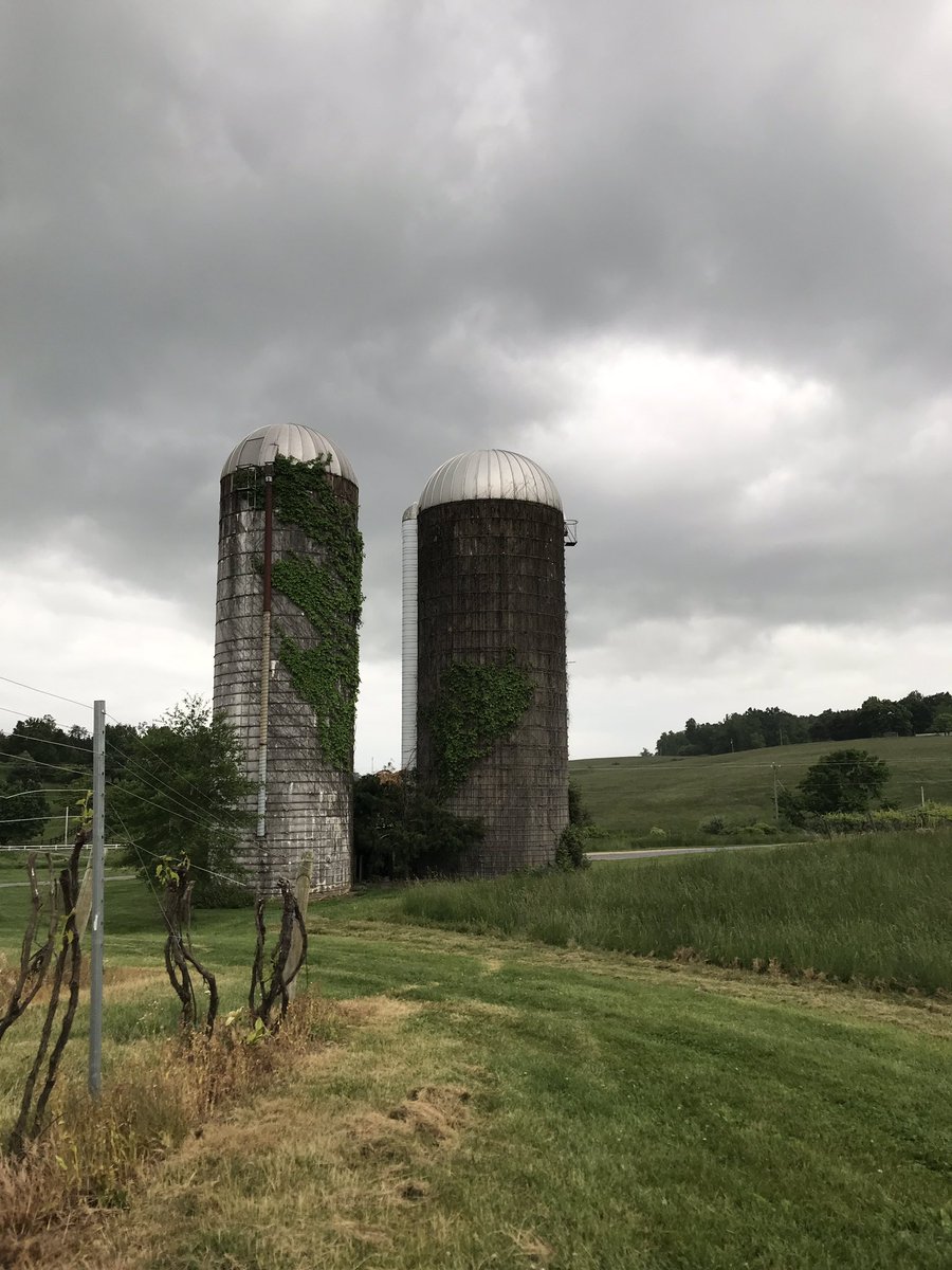 Another view of the silos, with rain clouds … Rockbridge Vineyards in Virginia…