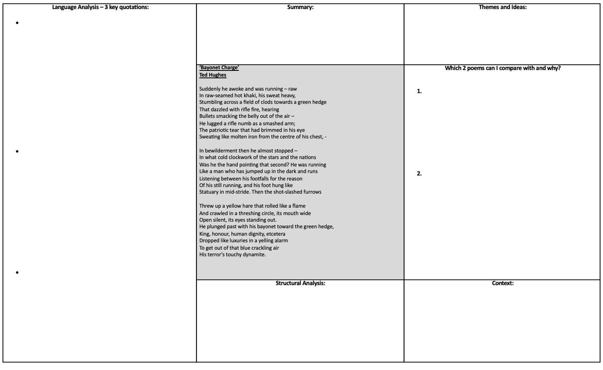 Added some final Power and Conflict revision sheets for 6 poems (Bayonet Charge/Kamikaze/MLD/Poppies/SOTI &amp; The Emigree). Also key quotations for each poem: 

1drv.ms/f/s!AubOXfDGK7…

📚👍🫶🏼