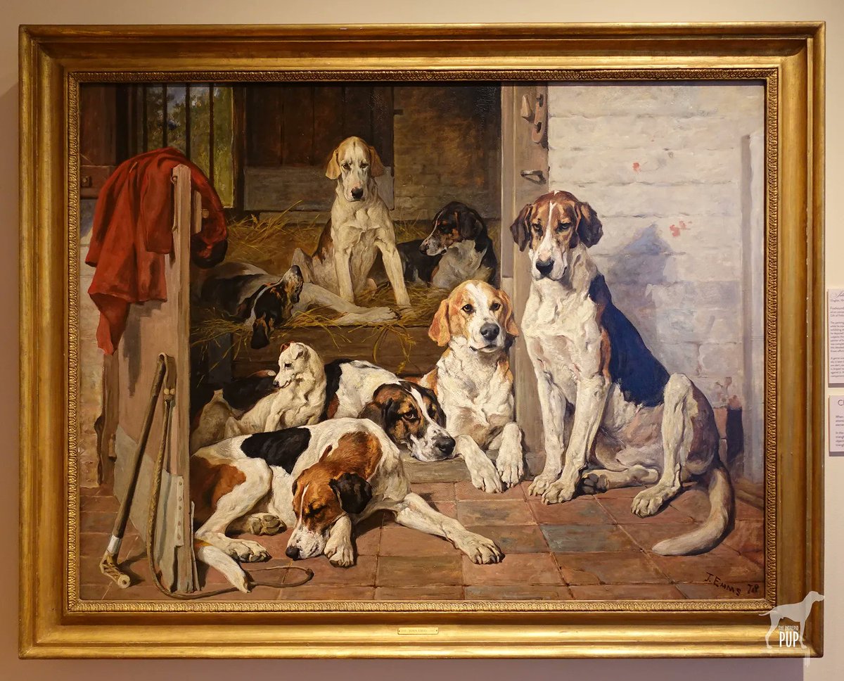 IntrepidPup's tweet photo. 🎨🐕 Where you find one #ArtfulPup, you’re bound to find many! Such is the case with John Emms’ 1878 painting "Foxhounds and a Terrier in a Stable Interior" at the National Sporting Library and Museum in Middleburg, Virginia—the epitome of canine camaraderie! #museumdogs https://t.co/hK8AcKBapd