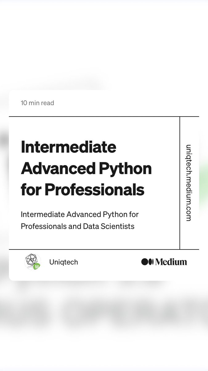 siliconlikes's tweet photo. #Python for #DataScience
•
•
“Intermediate Advanced Python for Professionals” by Uniqtech
https://t.co/mQLiduedJh 
#100DayofPython #100DaysOfcode https://t.co/wuunqiUbc8