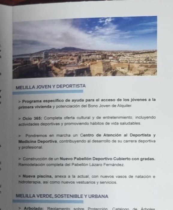 Leyendo los programas del PP y PSOE, con sus +  de 1400 medidas para Melilla, (deducimos que en ningún momento han tenido tiempo para ejecutarlas), venimos comprobando que se suman a la proyección de nuevas infraestructuras deportivas que CPM venía impulsando desde el Gobierno.