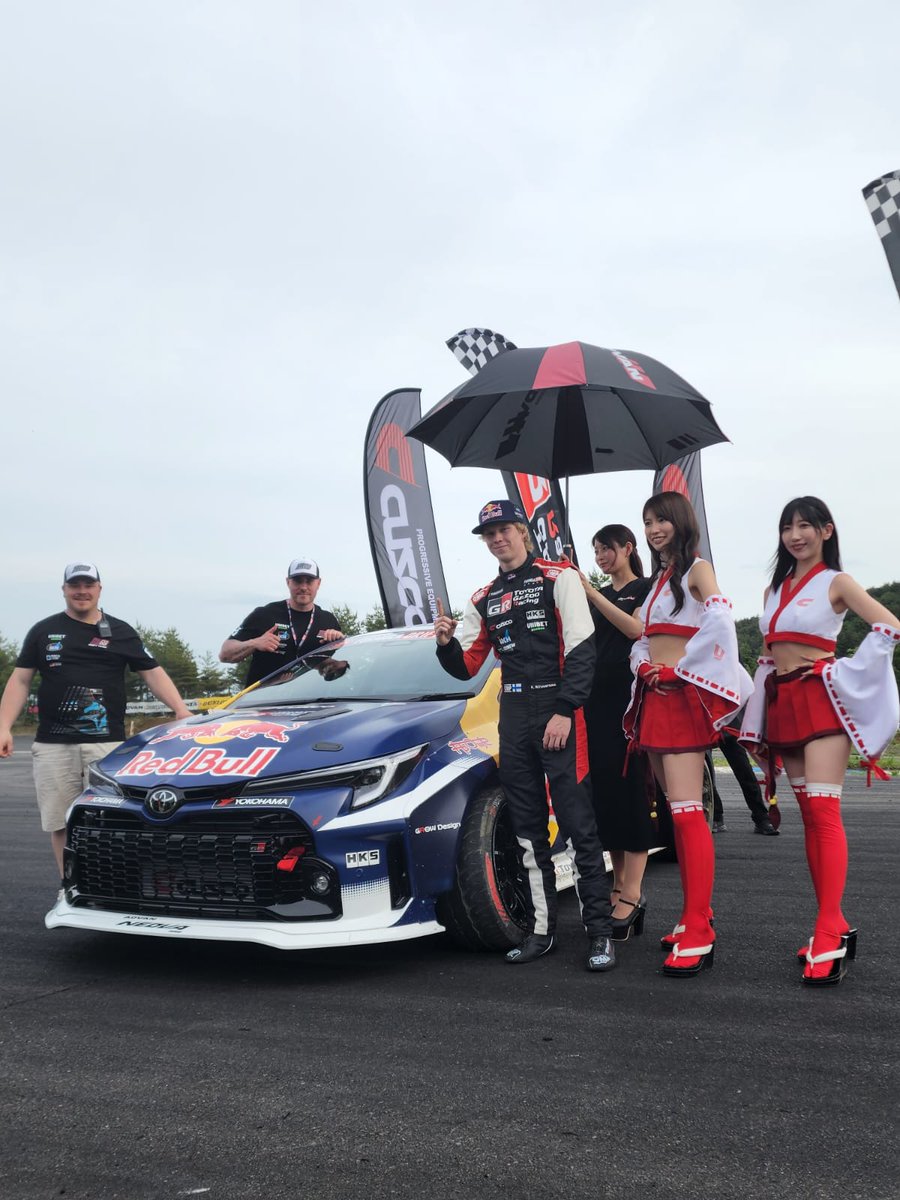 KalleRovanpera's tweet photo. Victory from my #FormulaDriftJapan debut!🏆🥳

It was great weekend all together and I would like to thank @TOYOTA_GR  , @CUSCO_WEB , @redbullmotorJP  , @YokohamaRubber and all the others who gave us a chance to come here to compete!🙏

#KR69 #ToyotaGAZOORacing #FormulaDriftJapan https://t.co/TiqNoDwNe3