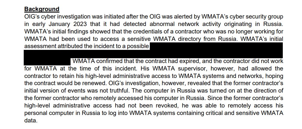 Former #DCMetro contractor logged in to sensitive system from Russia, according to a report from #WMATA’s inspector general.
cnn.com/2023/05/17/pol…

#smartrip #cybersecurity #itsecurity #networksecurity #networkdefense #insiderthreat #publictransit #masstransit #masstranscikros
