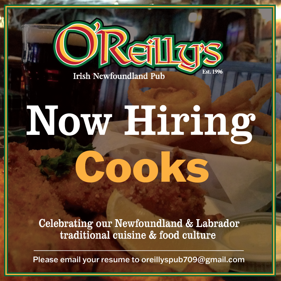 oreillys_pub's tweet photo. O'Reilly's is now hiring cooks for our 13 George Street, St. John's location!
If you enjoy celebrating our Newfoundland and Labrador traditional cuisine and food culture, please send your resume to oreillyspub709@gmail.com!
#nowhiring #hiringcooks #joinourteam #oreillys https://t.co/cHoBgQS0mf