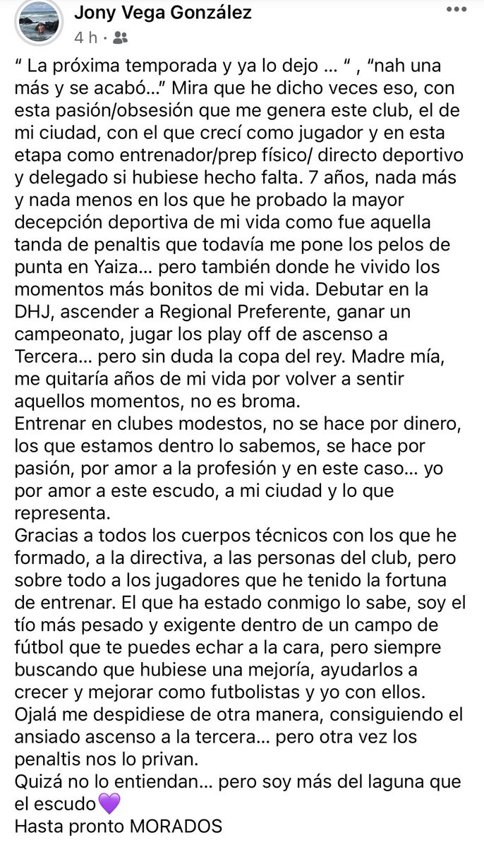 CD_LAGUNA1984's tweet photo. COMUNICADO OFICIAL|
Con el termino de la temporada de nuestro regional @92Jonyvega y Juanka Torres finalizan su relación con el club, desde aquí les agradecemos el trabajo realizado y les deseamos todos los éxitos e futuros proyectos.
Personas que son parte del club💜💜 https://t.co/bdVKngBZV1