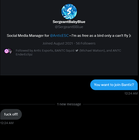 BanticESC's tweet photo. [ #Announcement ]  

Introducing @SergeantBBlue as Director and CEO of Bantic Esports. We are looking forward to sharing Bantic with such an experienced person who has been a driving force in the Oceania Esports scene for years on end.  

#BanticArmy | #Badaimed https://t.co/igdszO46YI