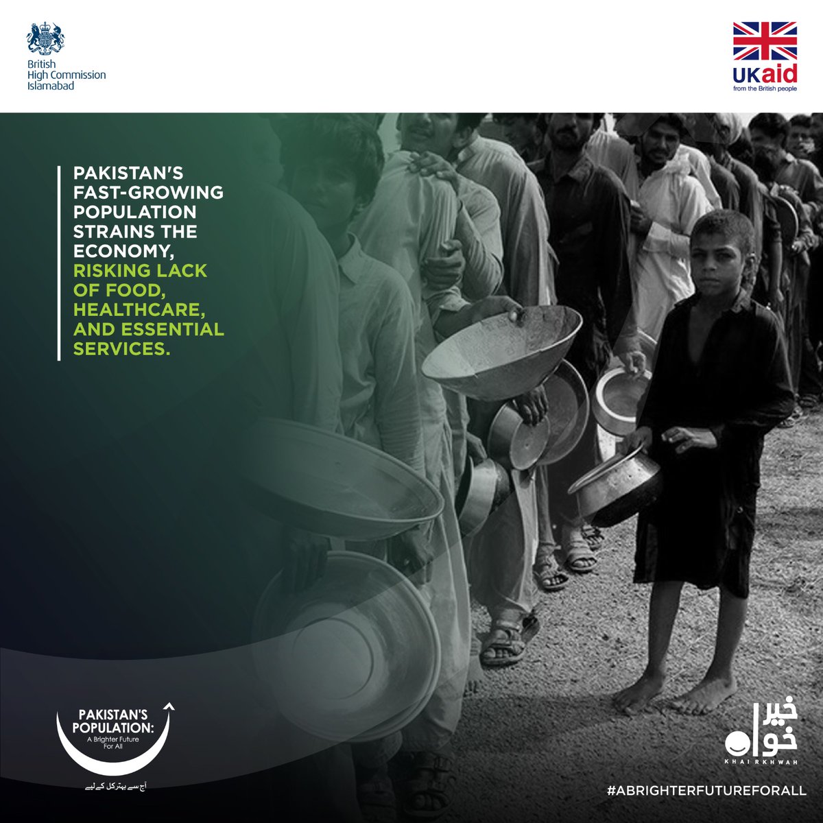 Khairkhwah_PK's tweet photo. Pakistan's booming population creates stress on its economy, environment, and social systems, leaving many bereft of crucial amenities. How can we create a balance?

#ABrighterFuture4All #KhairKhwah https://t.co/Fzaf7hsBqi