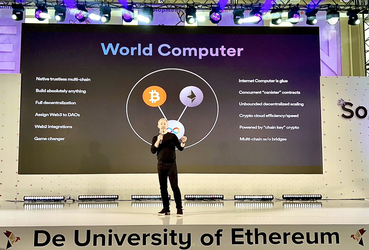 Earlier today : Keynote by <a href="/dominic_w/">dom williams.icp ∞</a> at #EDCON2023 , Montenegro 🇲🇪 

Bringing the #WorldComputer vision to life with the combined power of #Ethereum+ #ICP 🚀

💯on-chain

@EDCON2023