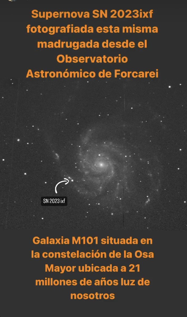Fc32009's tweet photo. Supernova SN 2023ixf fotografiada esta madrugada desde el Observatorio Astronómico de Forcarei https://t.co/R12tT2QHNA