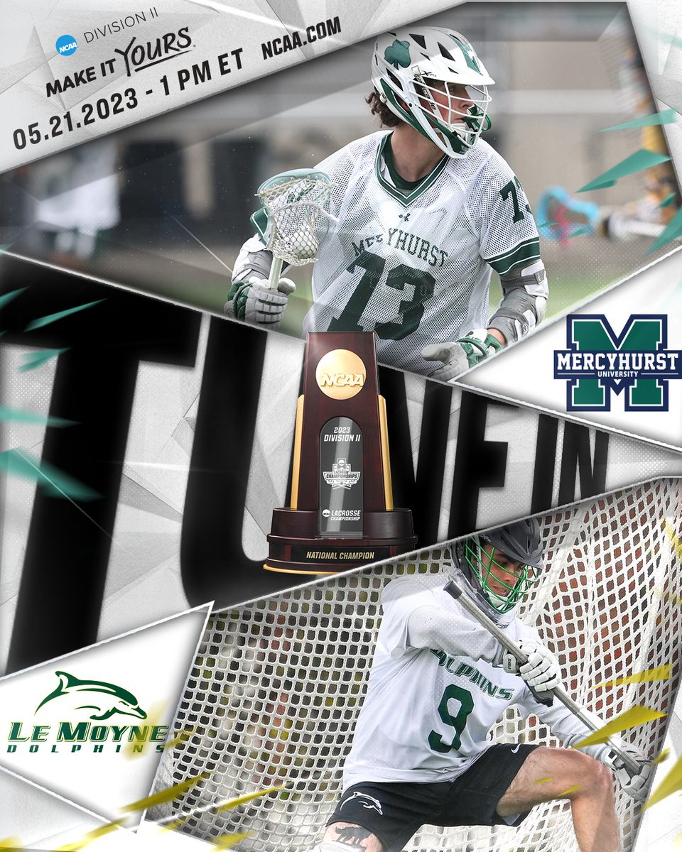 NCAADII's tweet photo. Wake up, it’s game day!☀️

Tune in at 1 PM ET to watch No. 1 @LeMoyneMLax take on No. 2 @hurstmlaxtrain in the #D2MLAX semifinals!

📺https://t.co/5f439CeYYd
🏆https://t.co/z45q8LSL49

#MakeItYours https://t.co/l6PnJdADLI