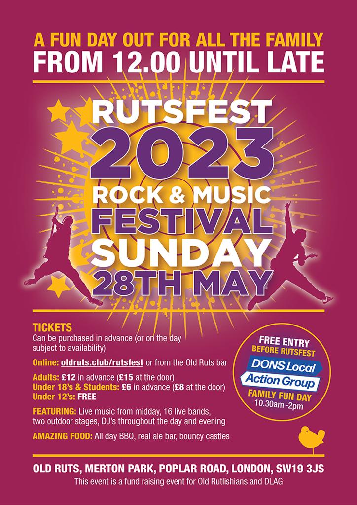 Coming to the Family Fun Day on 28th May? Why not make a full day of it? 16 bands. Barbecues and Bars. Buy tickets for Rutsfest now.