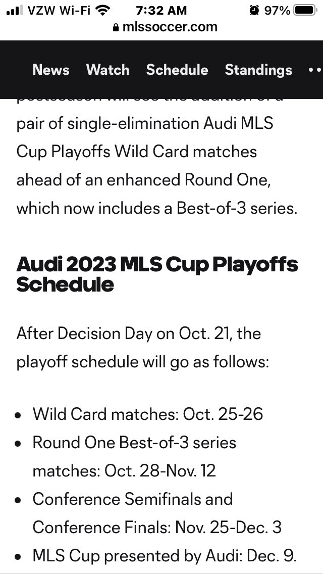 Now that the #verde are back in the playoff picture - had to go refresh myself on how that’s possible at #9 of 14.
Remembered just how dumb this is. More teams make @MLS playoffs than the @NFL and we have less total teams.
3 game series is ridiculous for soccer players and fans https://t.co/JUt1B72Cl2