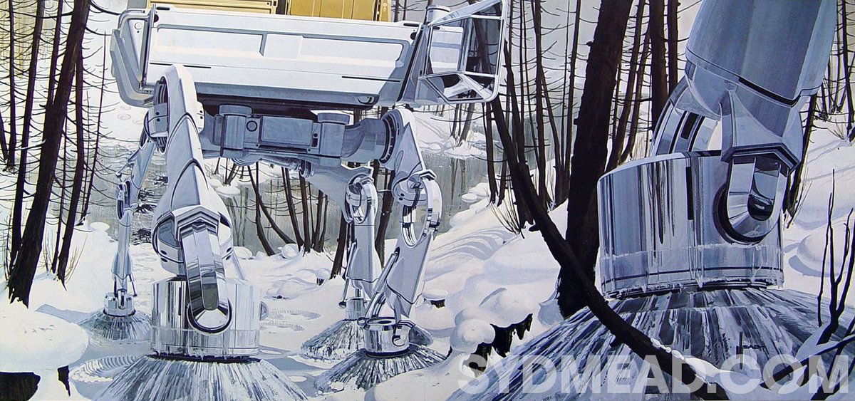ATRightMovies's tweet photo. One of the most famous images is the AT-ATs. Concept artist Joe Johnstone came up with the idea based on designs that Syd Mead (Blade Runner concept artist) had done for US Steel. And from that, Joe Johnstone designed the look of the AT-ATs.
32/38 https://t.co/mOaS1hLoVX