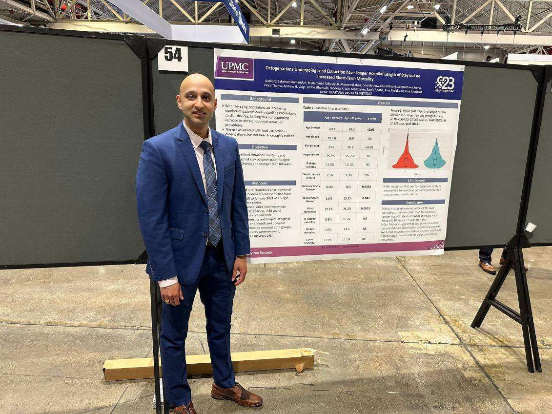 Congratulations # Saket Komanduri on presenting Lead extraction in Octogenarians outcomes #HRS2023 #Saket Komanduri @HviUpmc @UPMC_RFAC