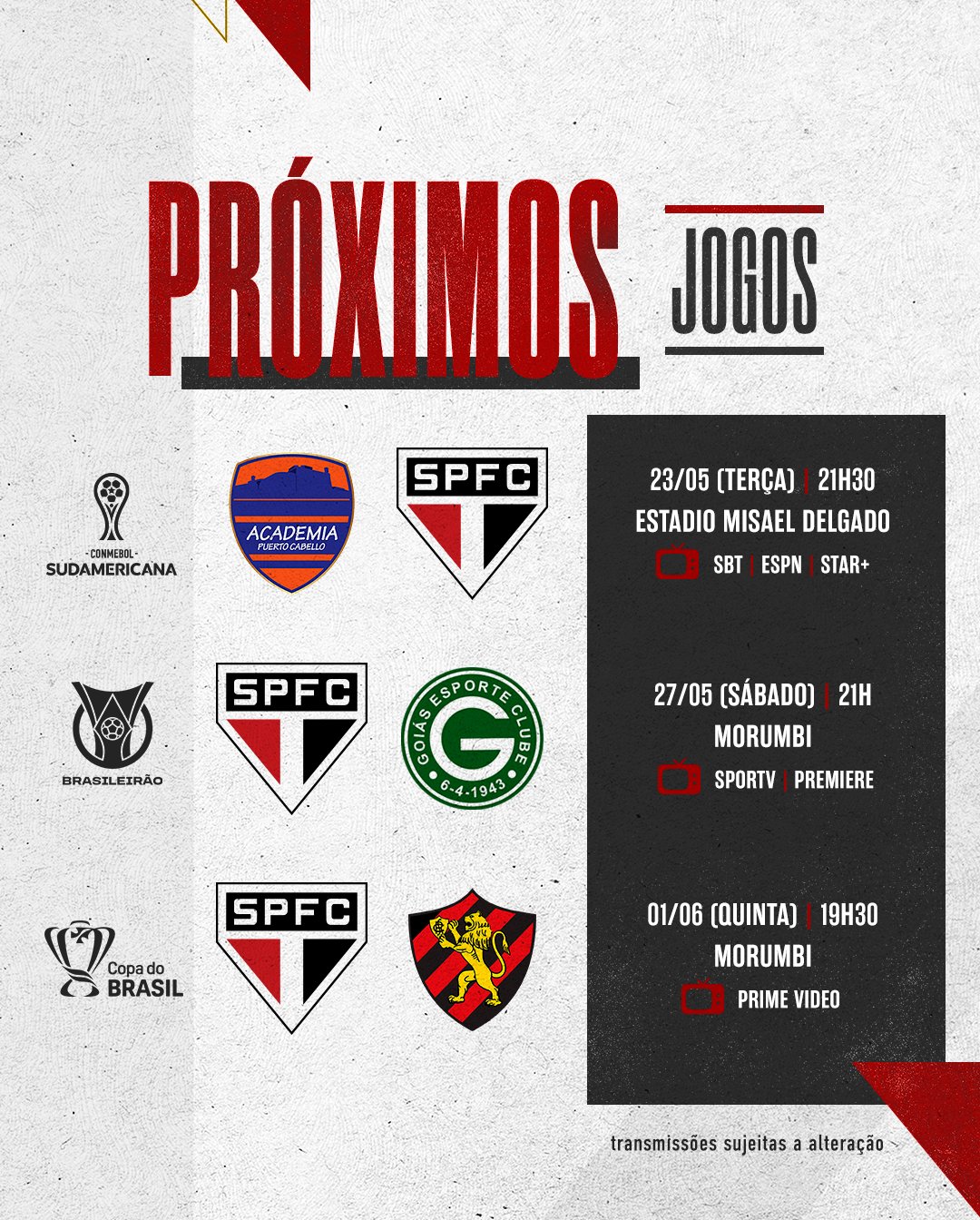 São Paulo FC on X: Nossos próximos jogos, pelo @Paulistao: 🗓 19/01  (quinta), 19h30 🆚 Ferroviária 🏟 Fonte Luminosa 📍 Araraquara (SP) 🗓  22/01 (domingo), 16h 🆚 Palmeiras 🏟 Allianz Parque 📍