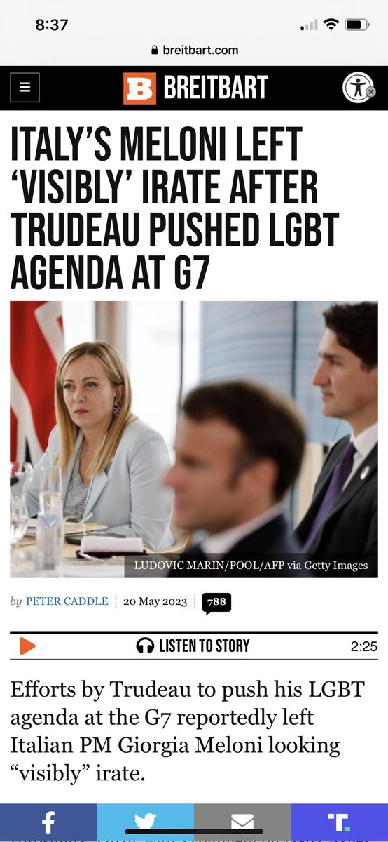 Trudeau, out making friends at the G7
What an embarrassment he is every time he gets out of bed each morning.
I am truly ashamed only 20.3% of registered voters was enough to make this guy a leader. SHAMEFUL.
We need more than 67% to Vote next time, PLEASE.