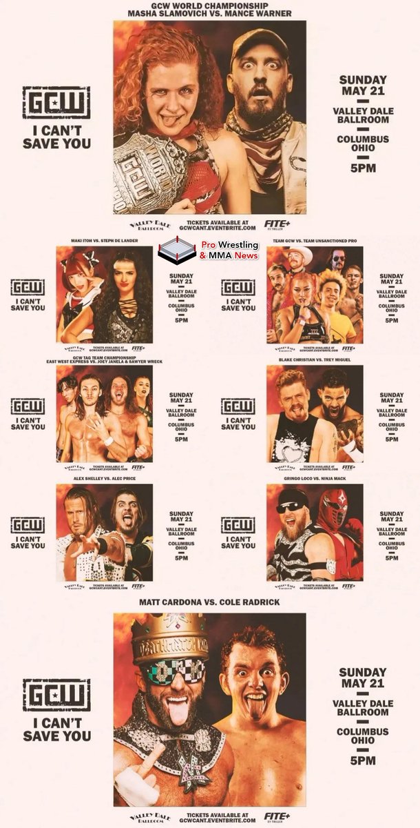 Full card for tonight's GCW I Can't Save You #GCWSaveYou