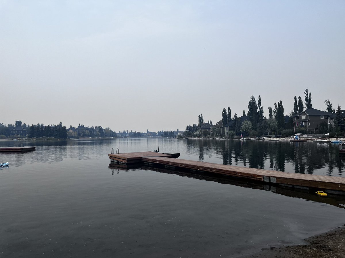 Smokey but beauty of an evening. Got the paddle boards out and kids took their first lake dip. #1GoodThingToday