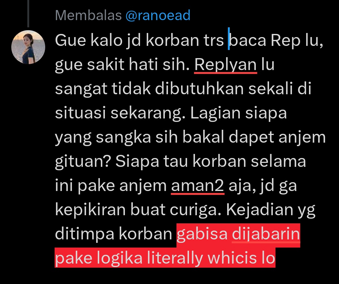 sparklingninie's tweet photo. @ranoead Tanpa sadar ketikan lu malah kaya nyalahin korban. https://t.co/bDIccfG6Td