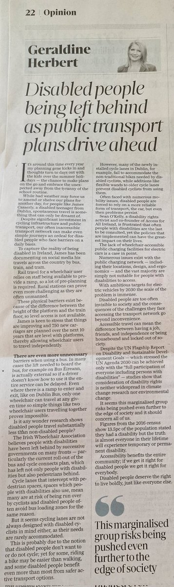 YES to all of this! 
Fantastic piece on the realities of living with a disability in Ireland today, thank you for highlighting this @GerHerbert1 

#AccessibilityMatters #DisabilityRights #DisabilityAwareness #DisabilityInclusion #AccessForAll