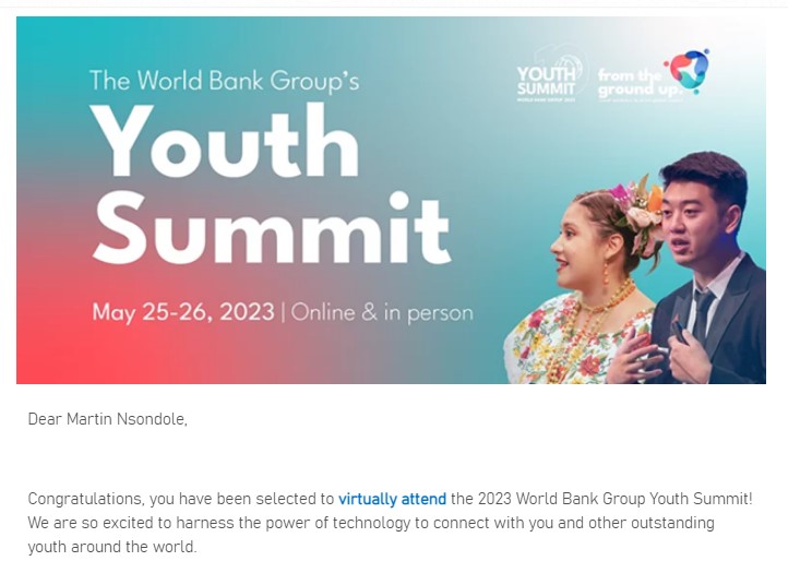 I am super excited to be selected to attend the 2023 World Bank Group's Youth Summit virtually.
Many thanks for this opportunity that will expand my knowledge and allow me to network with people internationally.  @WorldBank 
#worldbankgroup #worldbankgroupyouthsummit