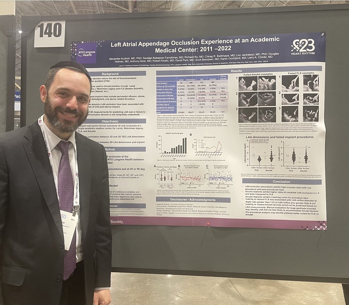 Presenting 10 years of left atrial appendage occlusion data at Heart Rhythm Society annual meeting in New Orleans. The goal of this research is to help us determine which is the best LAA-occlusion device for each patient Thank you our @nyulangone EP team for their assistance