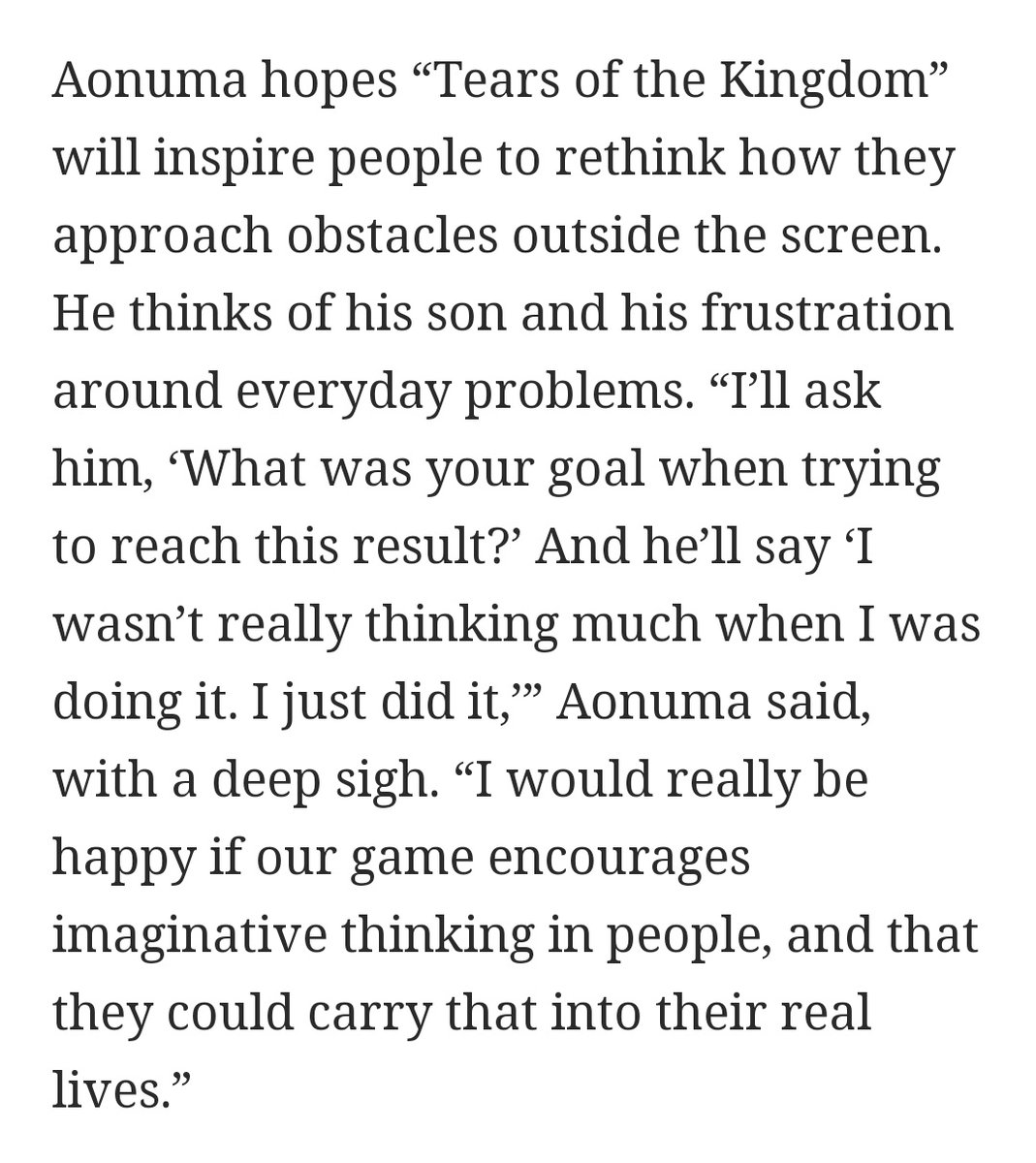 HalloBruce's tweet image. "I hope Tears of the Kingdom inspires players to be more creative than my dumbass son" - Eiji Aonuma