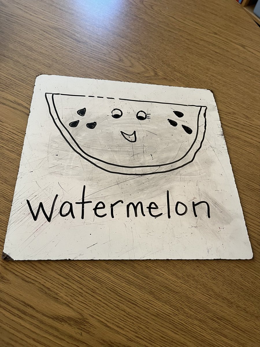 We did an extra directed drawing w/ our Y2s this month. They’ve been doing these since Sept. of Y1, &amp; their progress is impressive 🍉✏️🤩! Fine motor, following directions, art, &amp; writing practice - that makes for a special keepsake each year 🤗🥰. @MissFig2020 @OrchardParkPS
