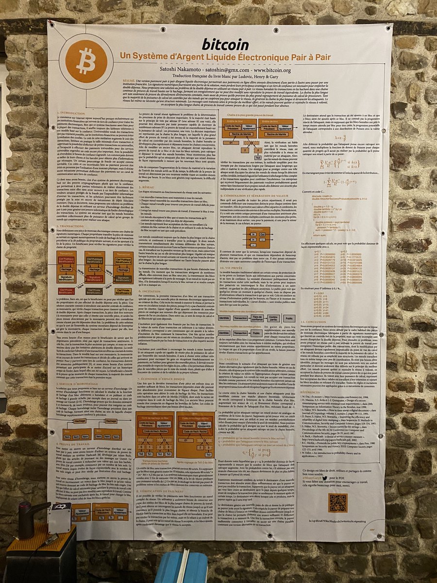 BTCfr_'s tweet photo. Les versets de la sainte bible de Satoshi affichés en aussi grand, je n'avais jamais vu 😍
Le grand pèlerinage annuel des bitcoiners francophones sera désormais au @bef_pleb #ReSAT ✊
Après cette première édition sans fautes pour ma part👌
Merci aux organisateurs & contributeurs! https://t.co/2PPC8n81Vj