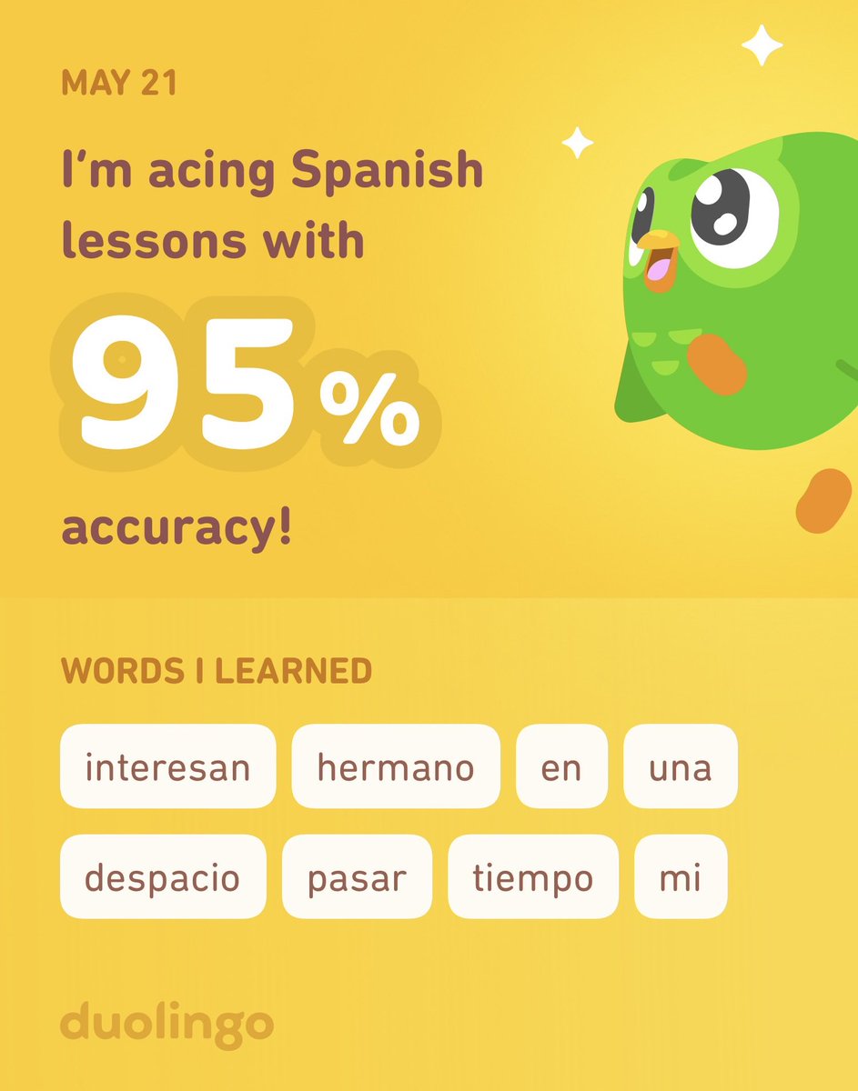 I’m learning Spanish on Duolingo! It’s free, fun, and effective.