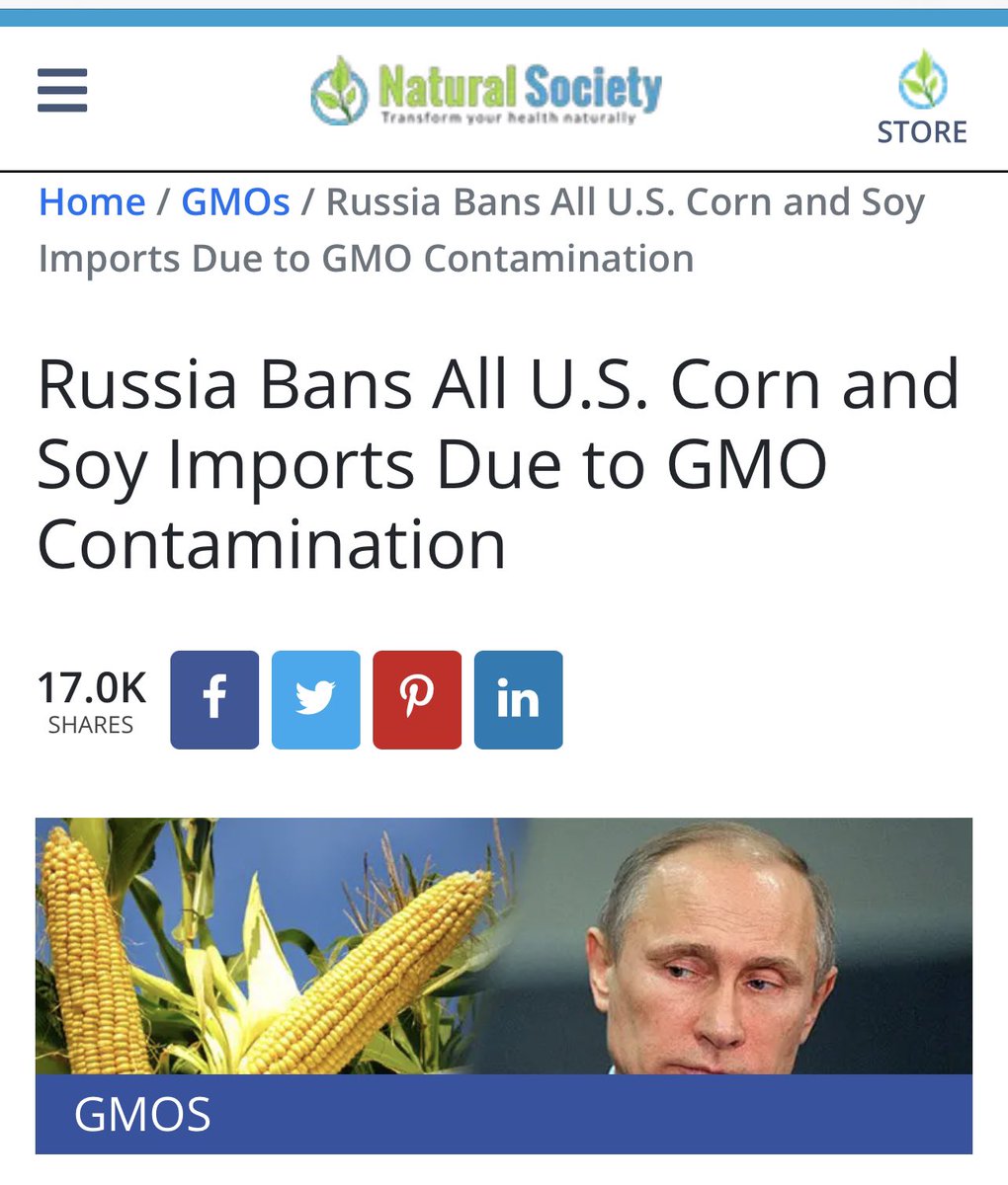 Russia Bans All U.S. Corn and Soy Imports Due to GMO Contamination Looking like a top President. Meanwhile, in England’s Green and Pleasant land, all of our food is going to be GMO… All! Your government love you and they are your mummy and daddy naturalsociety.com/russia-bans-us…
