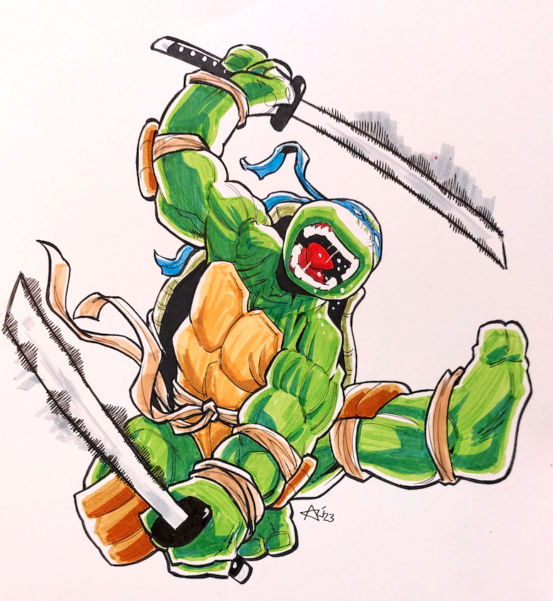 #Commissions sample #TMNT #tmntvsstreetfighter #comicbookart I'll be at the @MCMComicCon on May 26-28 in London in booth H-03. I'll have prints and some #comics.

#teenagemutantninjaturtles #tmntartwork #tmntarts #kevineastman #markers #markersketch #comiccon #comicconvention